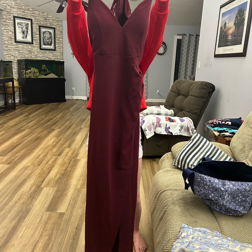 Elegant Burgundy Evening Gown